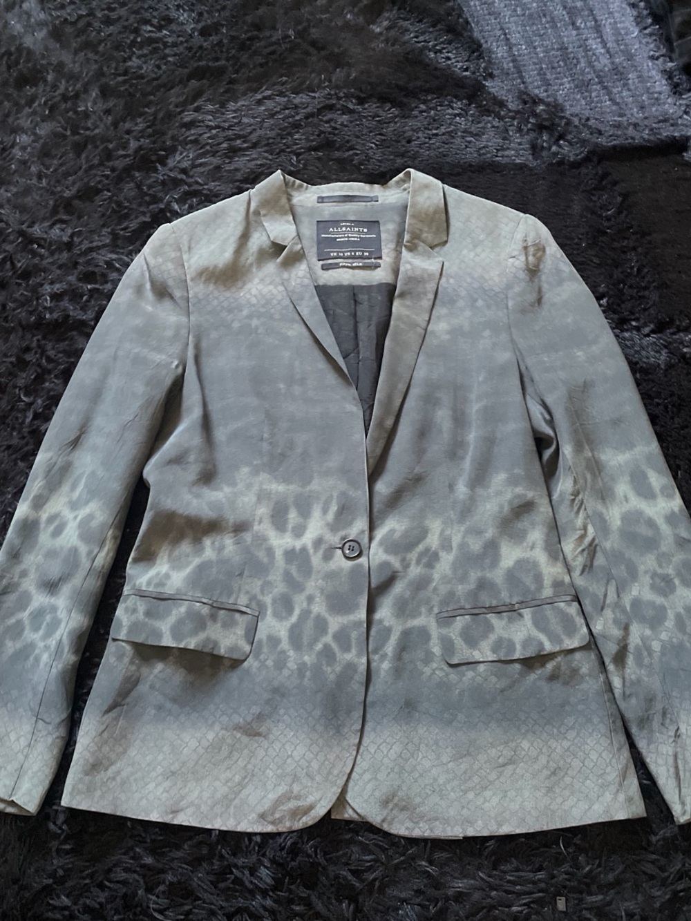 All Saints Grey Silk Animal-Print Blazer